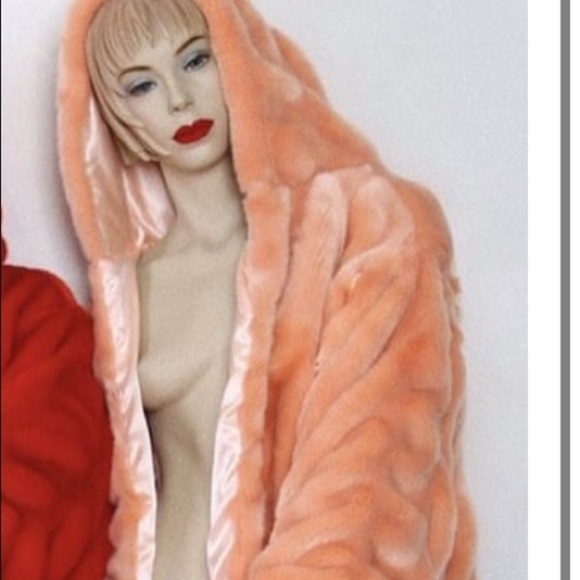 Laina Rauma full length Minky coat faux fur hooded pink salmon OSFM - Picture 5 of 16